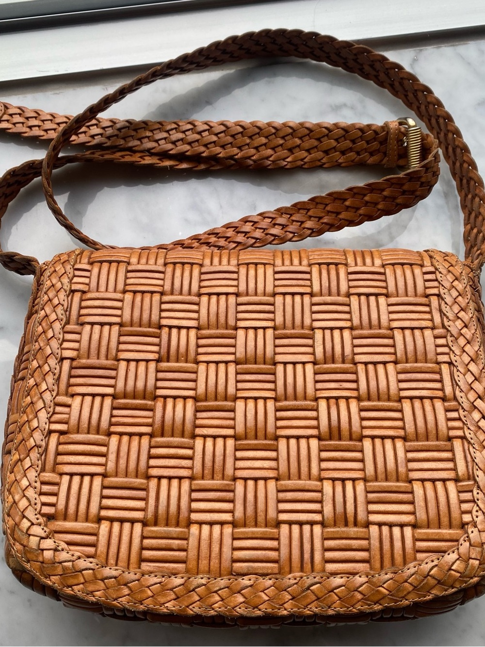 CEM- Classic Leather Woven Crossbody Bag in Tan - Made in Brazil